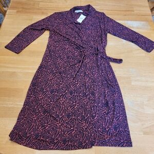 Motherhood Maternity Faux Wrap Dress Pink Coral Navy Blue Print Size Small New